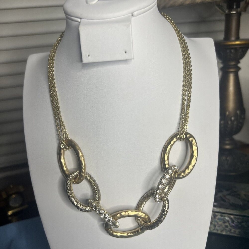 Designer Signed ALFANI Hammered‎ Link Pave'  Crystal Rhinestone Necklace